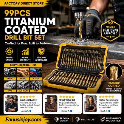 🥳2026 HOT SALE🥳💞50K+ SOLD!🛠️🧰 50% OFF! 99‑Piece Titanium Drill Bit Set – 1.5‑10mm full range, HSS titanium‑coated. Drills wood, plastic, PVC & thin metal. A must‑have for every DIYer! ⚡✨