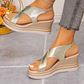 Glansiga Espadrille-Sandaler med Kilklack för Kvinnor
